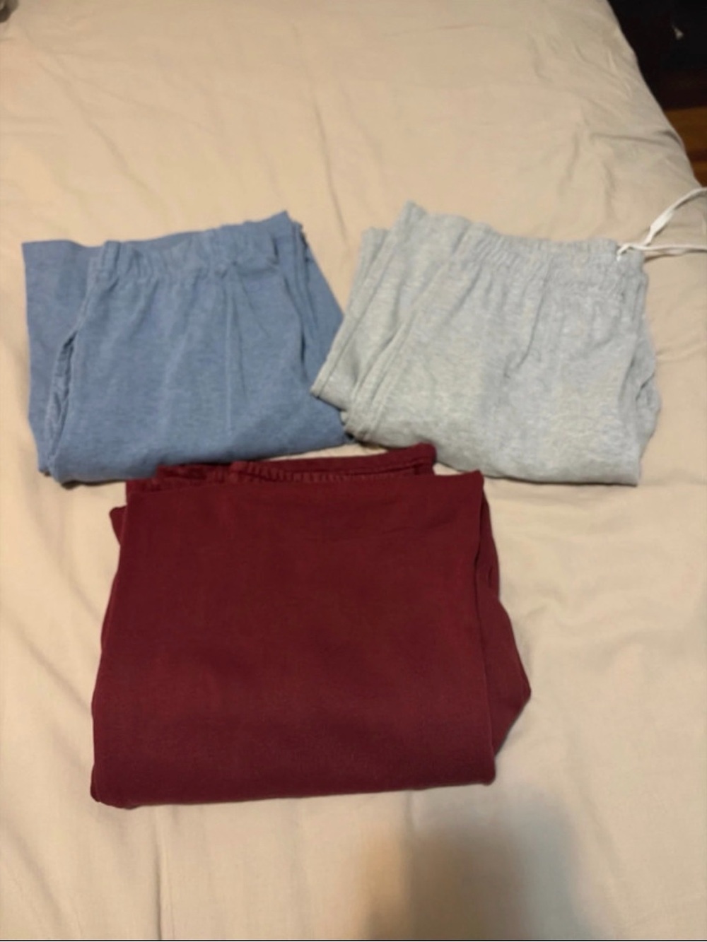 Brandy Melville Wide Leg Pants Set - Burgundy, Light Blue & Heather Gray